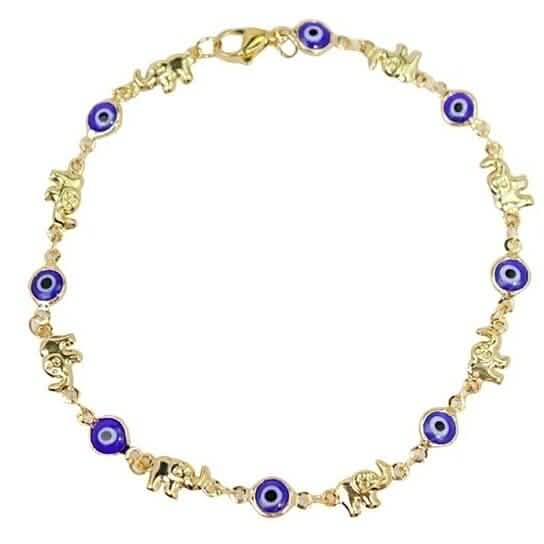 18k Gold Plated Elephant Blue Evil Eye Anklet - A-1 Thread Vault