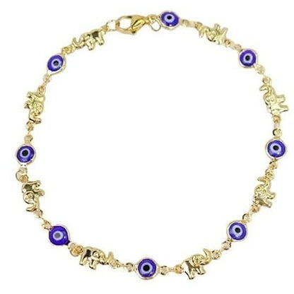18k Gold Plated Elephant Blue Evil Eye Anklet - A-1 Thread Vault