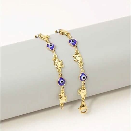 18k Gold Plated Elephant Blue Evil Eye Anklet - A-1 Thread Vault