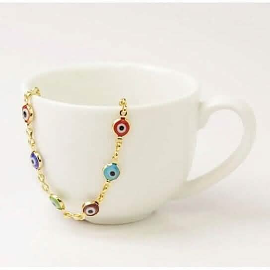 18k Gold Plated Evil Eye Anklet Multi Color Crystal - A-1 Thread Vault