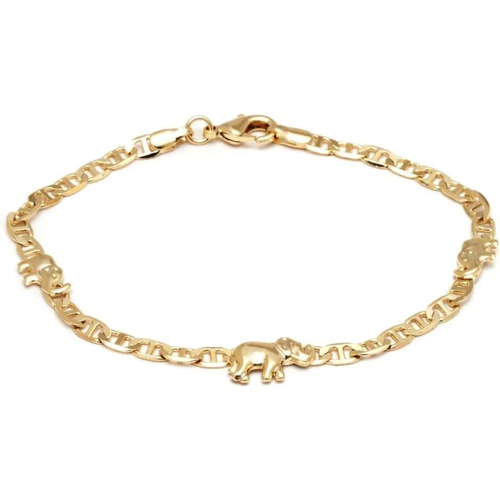 18K Gold Plated Flat Marina Elephant Anklet 10" - A-1 Thread Vault