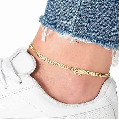 18K Gold Plated Flat Marina Elephant Anklet 10" - A-1 Thread Vault