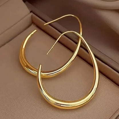 18K Gold Plated Glossy Minimalist Water Drop Design Hoop Earrings Copper - A-1 Thread Vault