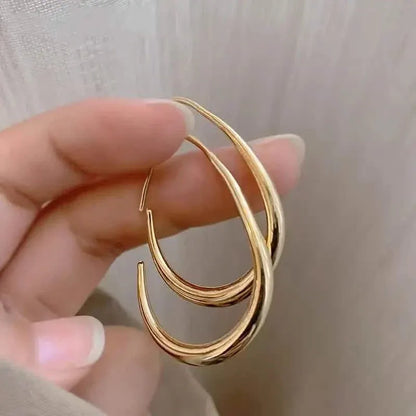 18K Gold Plated Glossy Minimalist Water Drop Design Hoop Earrings Copper - A-1 Thread Vault