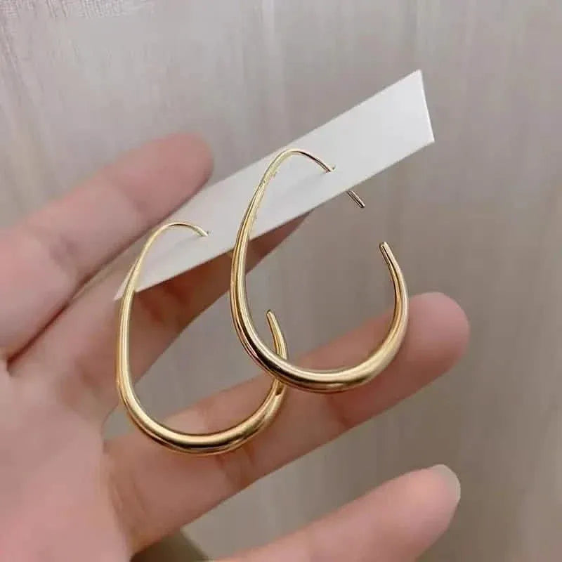 18K Gold Plated Glossy Minimalist Water Drop Design Hoop Earrings Copper - A-1 Thread Vault