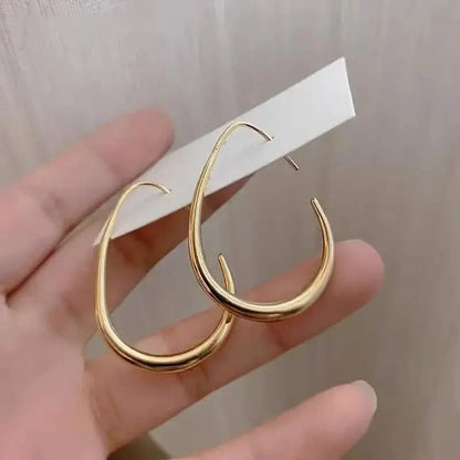 18K Gold Plated Glossy Minimalist Water Drop Design Hoop Earrings Copper - A-1 Thread Vault