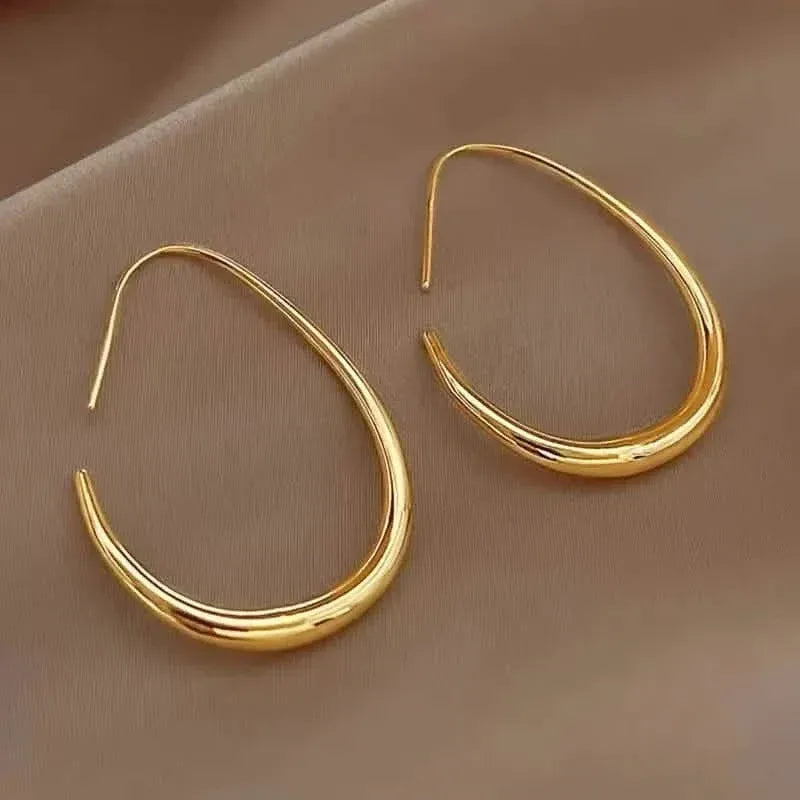 18K Gold Plated Glossy Minimalist Water Drop Design Hoop Earrings Copper - A-1 Thread Vault