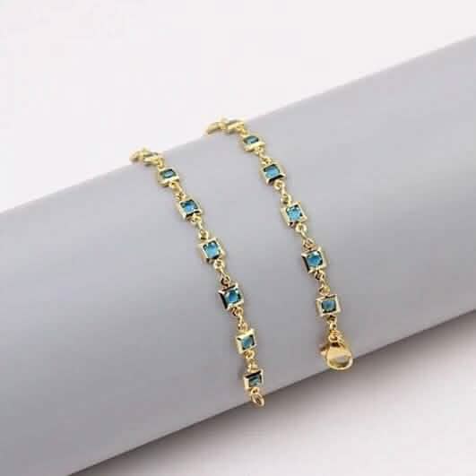 18K Gold Plated Light Blue Crystal Square Ankle Bracelet - A-1 Thread Vault