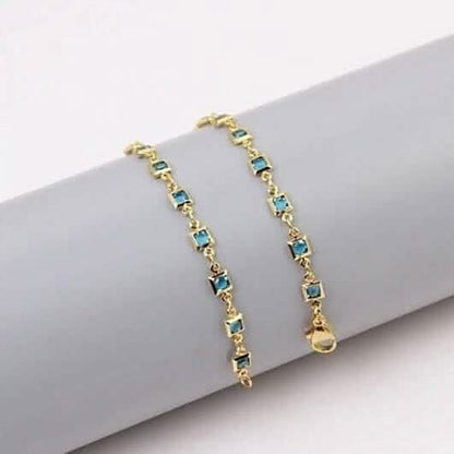 18K Gold Plated Light Blue Crystal Square Ankle Bracelet - A-1 Thread Vault