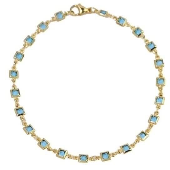 18K Gold Plated Light Blue Crystal Square Ankle Bracelet - A-1 Thread Vault
