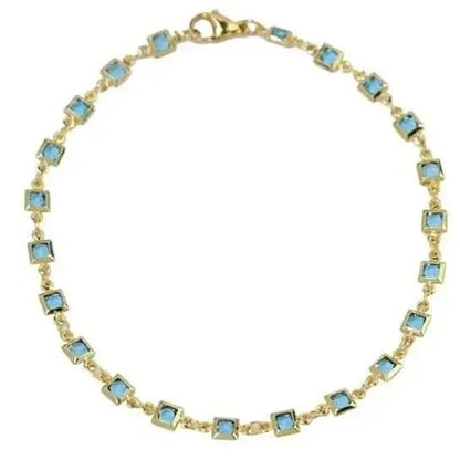 18k Gold Plated Light Blue Crystal Square Ankle Bracelet - A-1 Thread Vault