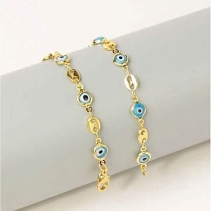 18k Gold Plated Mariner Light Blue Evil Eye Crystal Anklet - A-1 Thread Vault