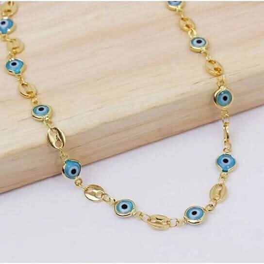 18k Gold Plated Mariner Light Blue Evil Eye Crystal Anklet - A-1 Thread Vault