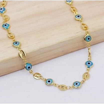 18k Gold Plated Mariner Light Blue Evil Eye Crystal Anklet - A-1 Thread Vault