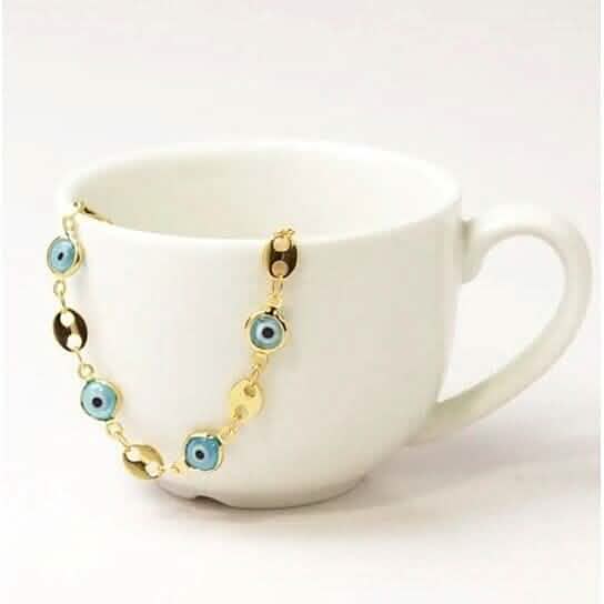 18k Gold Plated Mariner Light Blue Evil Eye Crystal Anklet - A-1 Thread Vault