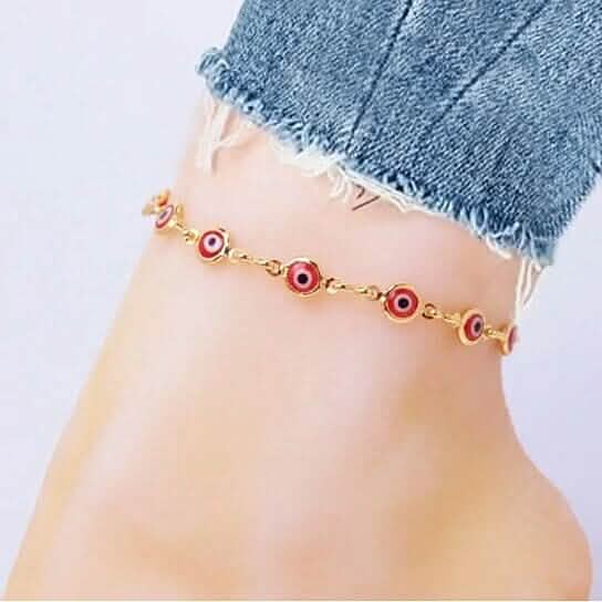 18k Gold Plated Red Evil Eye Anklet - A-1 Thread Vault