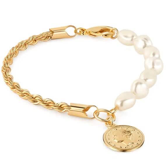 18K Gold Rope & Pearl Anklet with Coin Charm - 10 Inches - A-1 Thread Vault