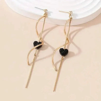 18K Gold Spiral Lines Heart Design Dangle Earrings - A-1 Thread Vault