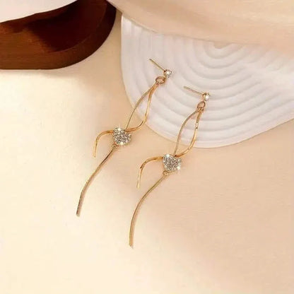 18K Gold Spiral Lines Heart Design Dangle Earrings - A-1 Thread Vault