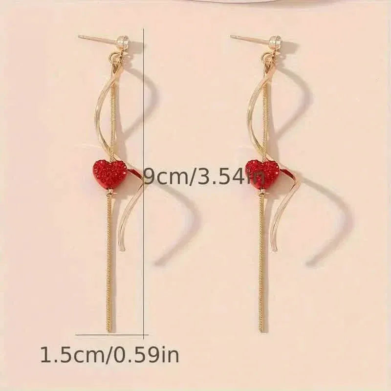 18K Gold Spiral Lines Heart Design Dangle Earrings - A-1 Thread Vault