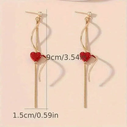 18K Gold Spiral Lines Heart Design Dangle Earrings - A-1 Thread Vault
