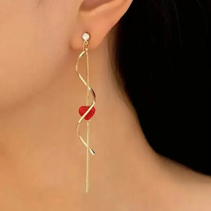 18K Gold Spiral Lines Heart Design Dangle Earrings - A-1 Thread Vault