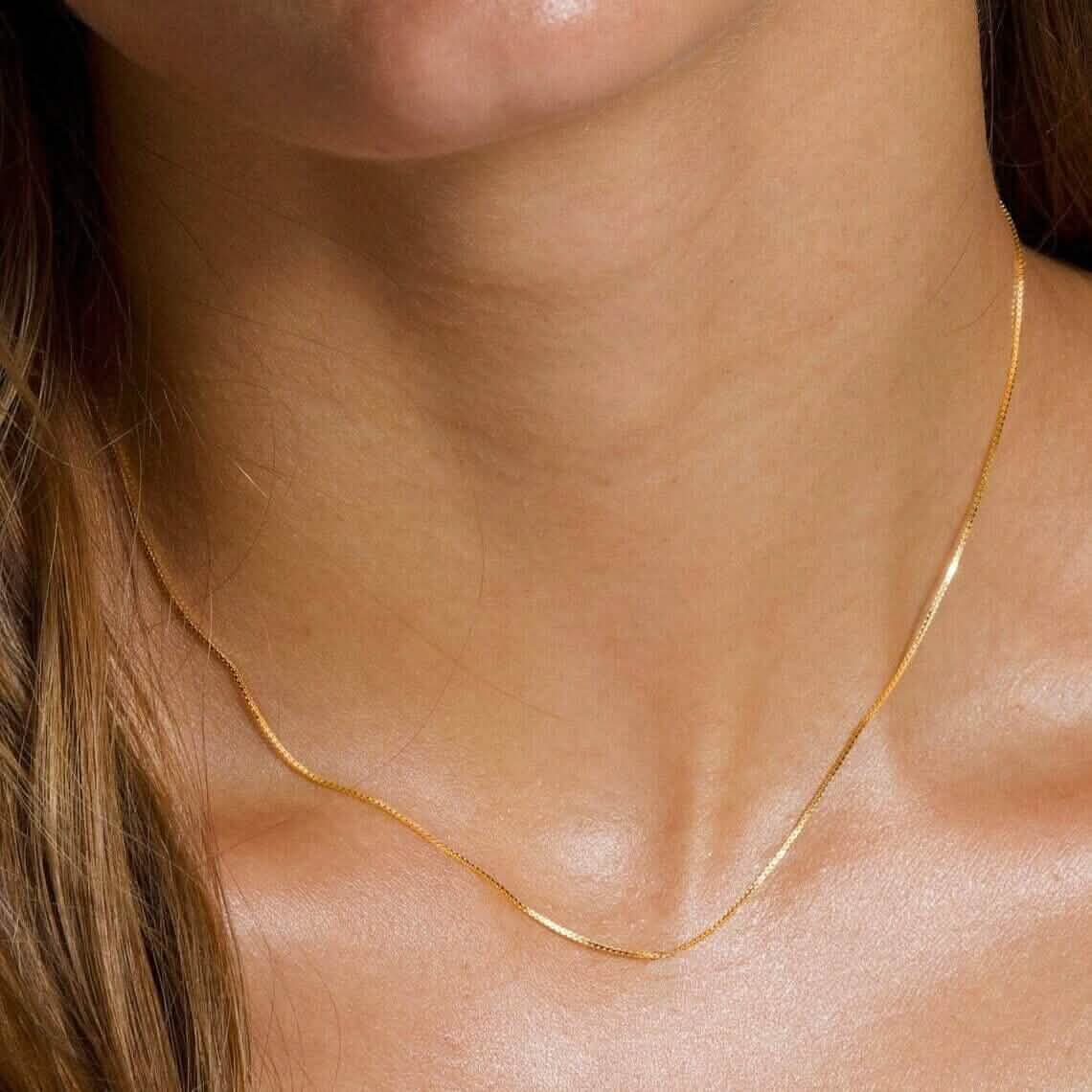 18K Solid Yellow Gold Box Necklace Real Gold Chain - A-1 Thread Vault