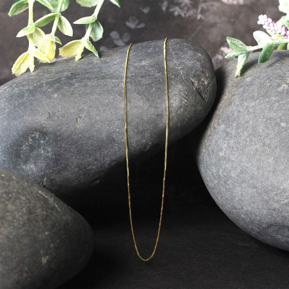 18K Solid Yellow Gold Box Necklace Real Gold Chain - A-1 Thread Vault