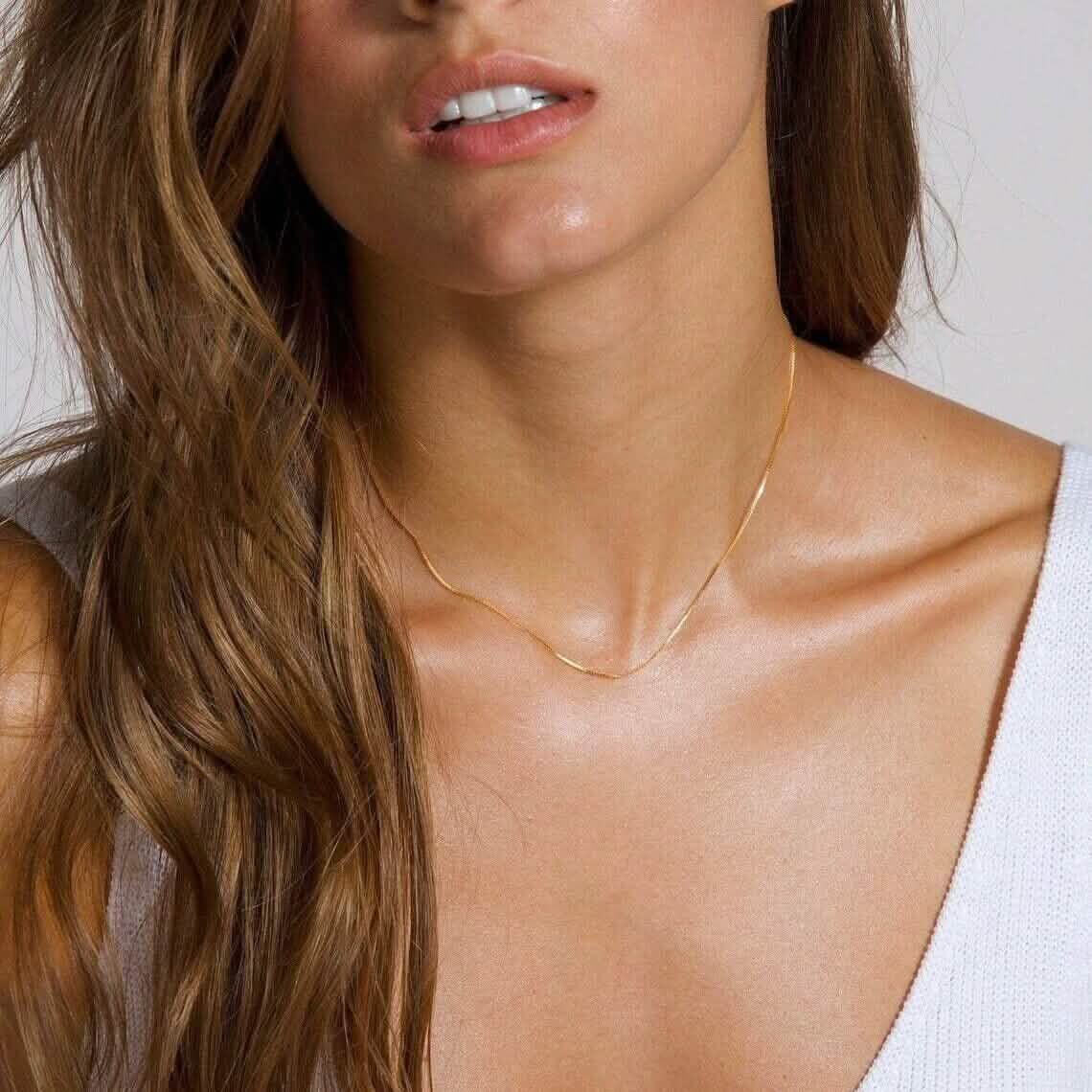 18K Solid Yellow Gold Box Necklace Real Gold Chain - A-1 Thread Vault