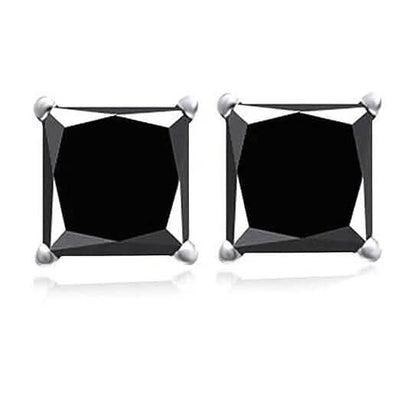 18k White Gold High Polish Finish Black Square Stud Set Unisex Earrings - A-1 Thread Vault