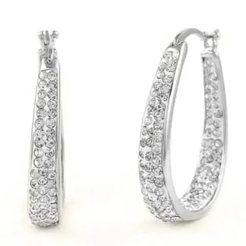 18K White Gold Inside Out Crystal Hoops - A-1 Thread Vault