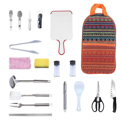19-Piece: Camping Cooking Utensil Kit Portable Picnic Cookware - A-1 Thread Vault
