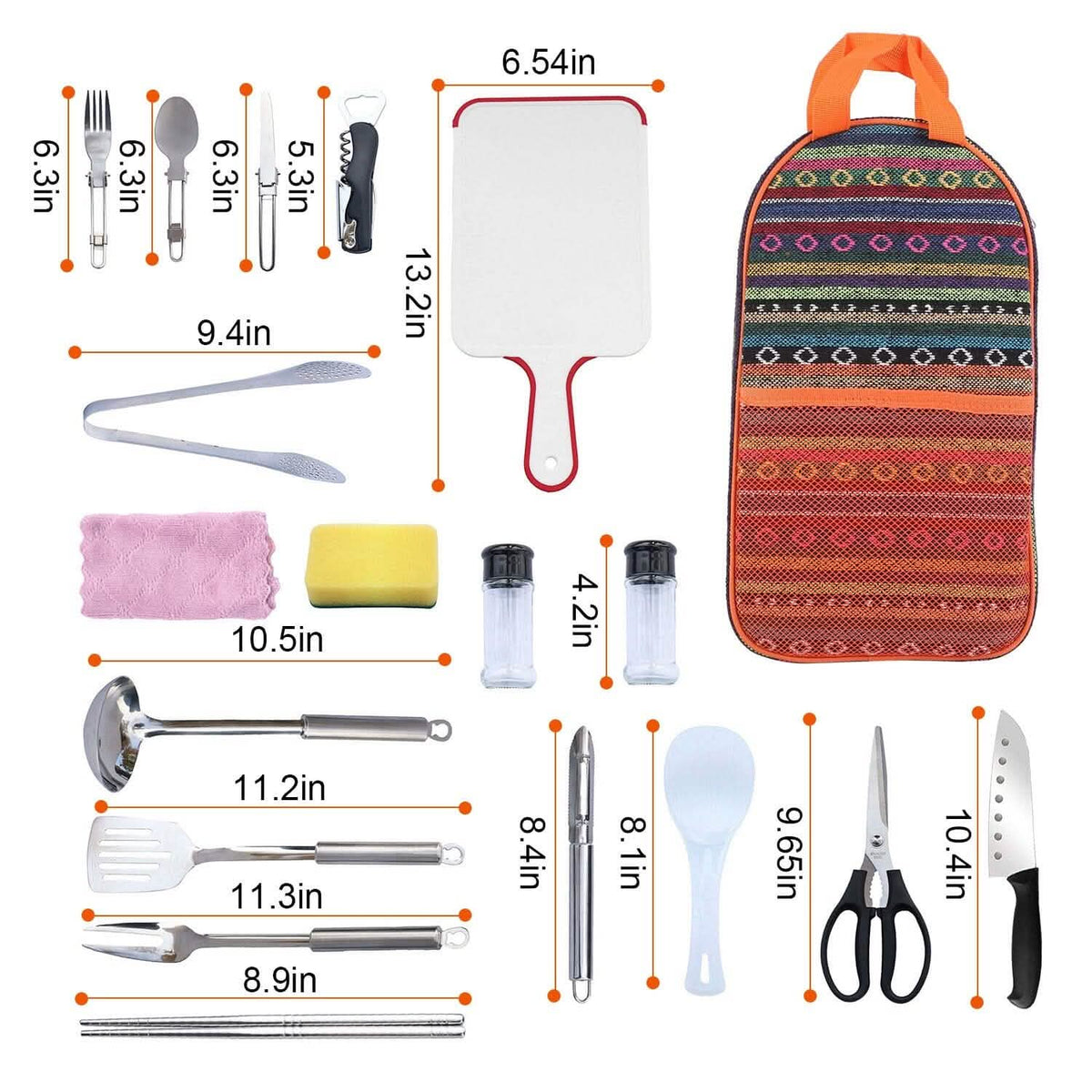 19-Piece: Camping Cooking Utensil Kit Portable Picnic Cookware - A-1 Thread Vault