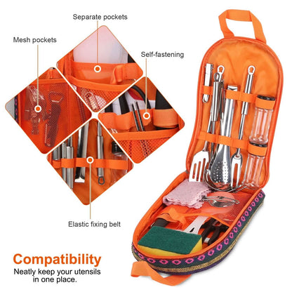 19-Piece: Camping Cooking Utensil Kit Portable Picnic Cookware - A-1 Thread Vault