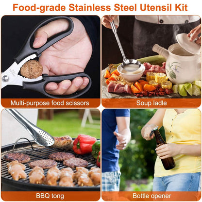 19-Piece: Camping Cooking Utensil Kit Portable Picnic Cookware - A-1 Thread Vault