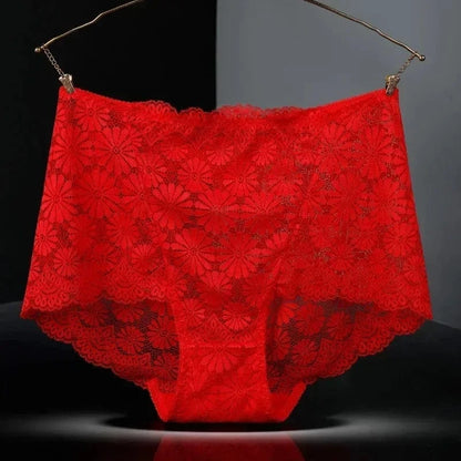 1Pc Fashion Women High Waist Plus Size Panties Lace Mesh Floral Transparent Briefs Underwear Solid Seamless Underpants Lingerie - A-1 Thread Vault