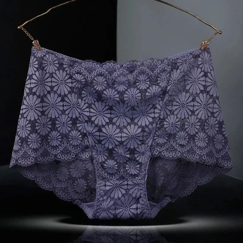 1Pc Fashion Women High Waist Plus Size Panties Lace Mesh Floral Transparent Briefs Underwear Solid Seamless Underpants Lingerie - A-1 Thread Vault