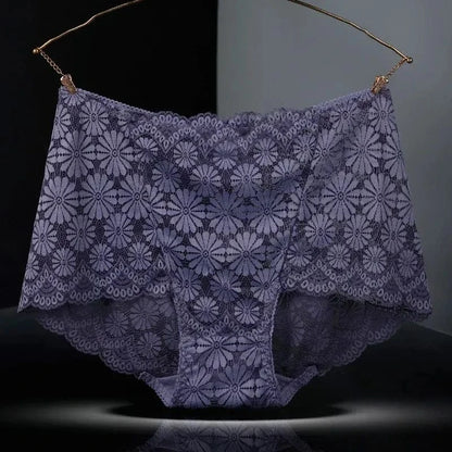 1Pc Fashion Women High Waist Plus Size Panties Lace Mesh Floral Transparent Briefs Underwear Solid Seamless Underpants Lingerie - A-1 Thread Vault
