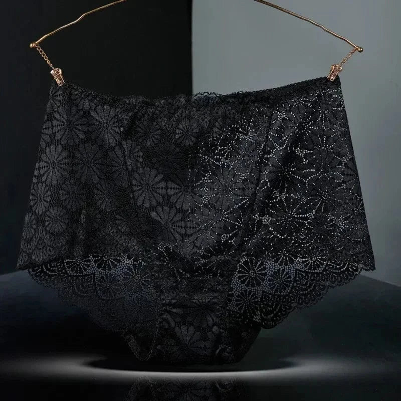 1Pc Fashion Women High Waist Plus Size Panties Lace Mesh Floral Transparent Briefs Underwear Solid Seamless Underpants Lingerie - A-1 Thread Vault