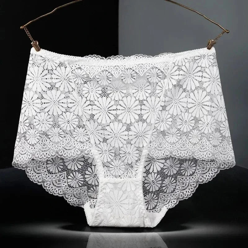 1Pc Fashion Women High Waist Plus Size Panties Lace Mesh Floral Transparent Briefs Underwear Solid Seamless Underpants Lingerie - A-1 Thread Vault