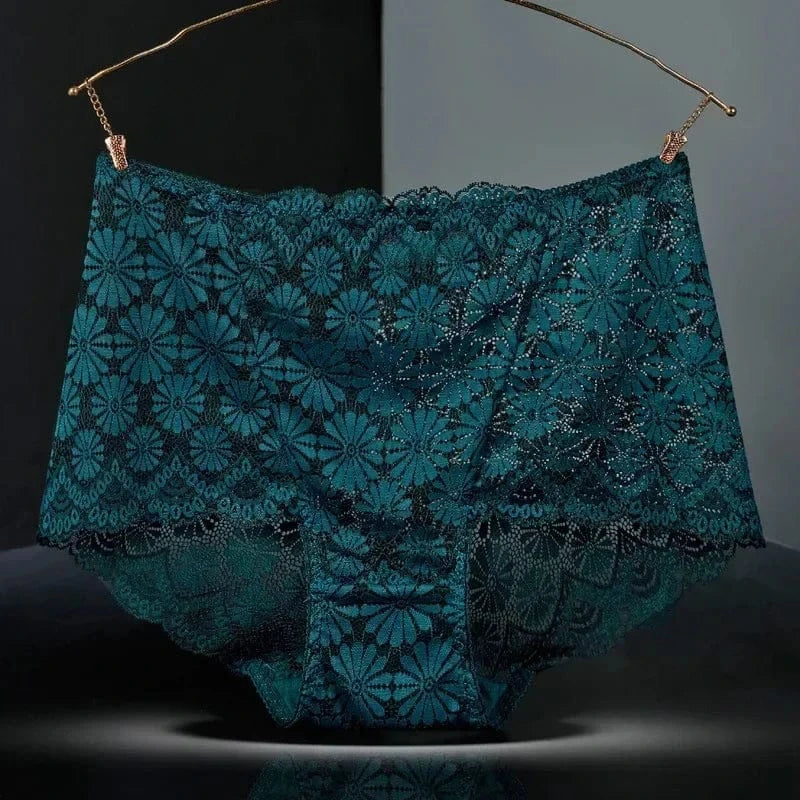 1Pc Fashion Women High Waist Plus Size Panties Lace Mesh Floral Transparent Briefs Underwear Solid Seamless Underpants Lingerie - A-1 Thread Vault
