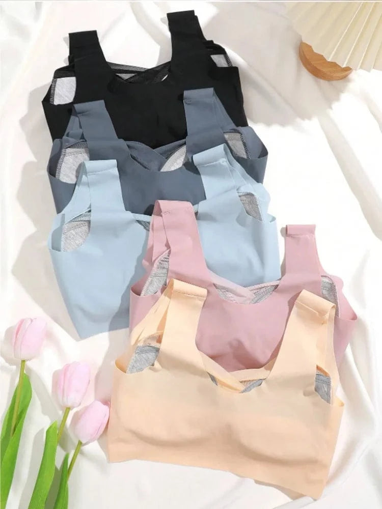 1Pc Women Lace Sport Bras Plus Size Seamless Bra Bralette Backless Lady Brassiere Vest Female Gathers Shock-Proof Wireless L-3XL - A-1 Thread Vault