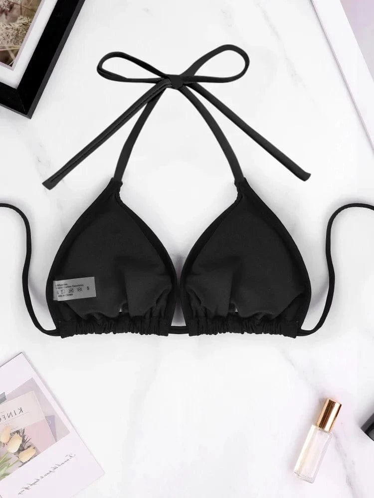1Pc Women's Sexy Bikini Top Bra Swimsuit Summer Beach Style Solid Color Hanging Neck Bareback Strap Bikini Swimsuit Bra Swimsuit - A-1 Thread Vault