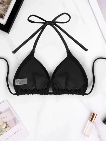 1Pc Women's Sexy Bikini Top Bra Swimsuit Summer Beach Style Solid Color Hanging Neck Bareback Strap Bikini Swimsuit Bra Swimsuit - A-1 Thread Vault