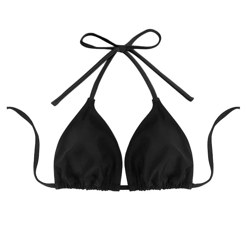 1Pc Women's Sexy Bikini Top Bra Swimsuit Summer Beach Style Solid Color Hanging Neck Bareback Strap Bikini Swimsuit Bra Swimsuit - A-1 Thread Vault