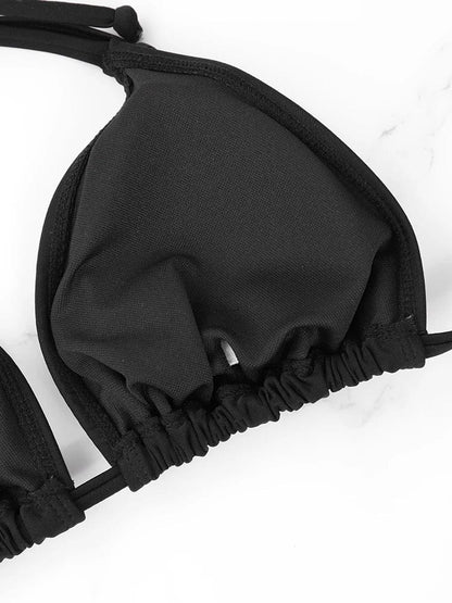 1Pc Women's Sexy Bikini Top Bra Swimsuit Summer Beach Style Solid Color Hanging Neck Bareback Strap Bikini Swimsuit Bra Swimsuit - A-1 Thread Vault