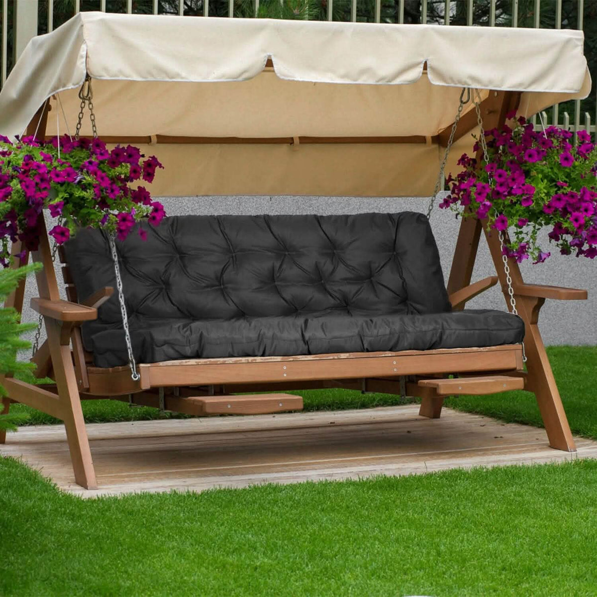 2-3 Seater Swing Cushion Replacement Swing Beach Pads with Backrest 8-Tie Straps - A-1 Thread Vault
