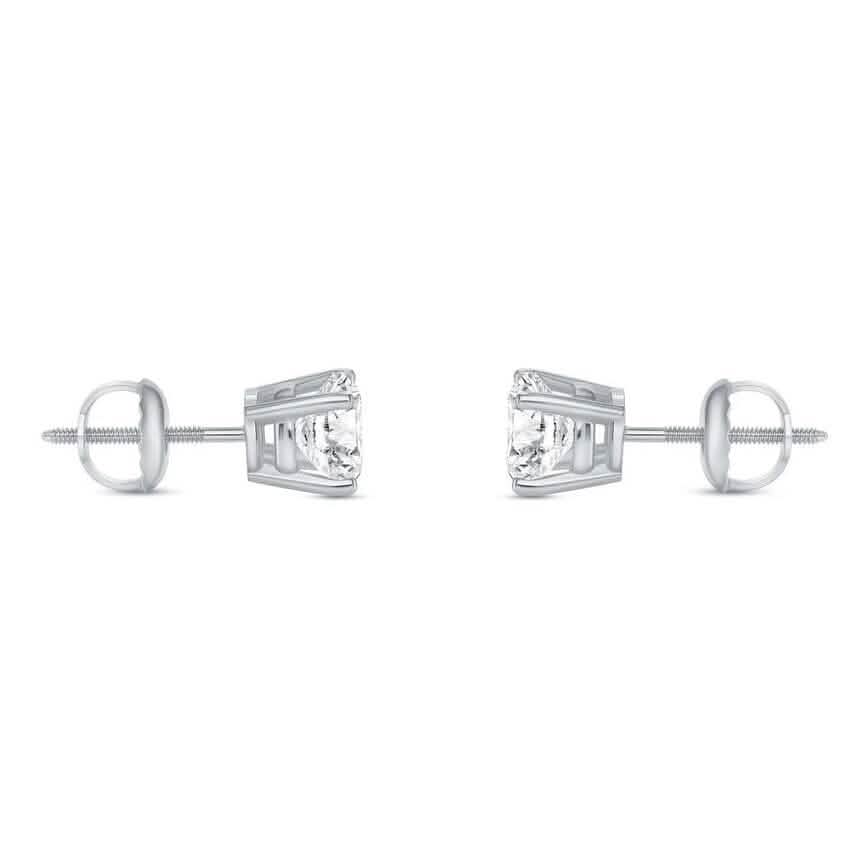 2 Ct Round Lab Created Grown Diamond Earrings 950 Platinum E/VVS Basket Screw - A-1 Thread Vault