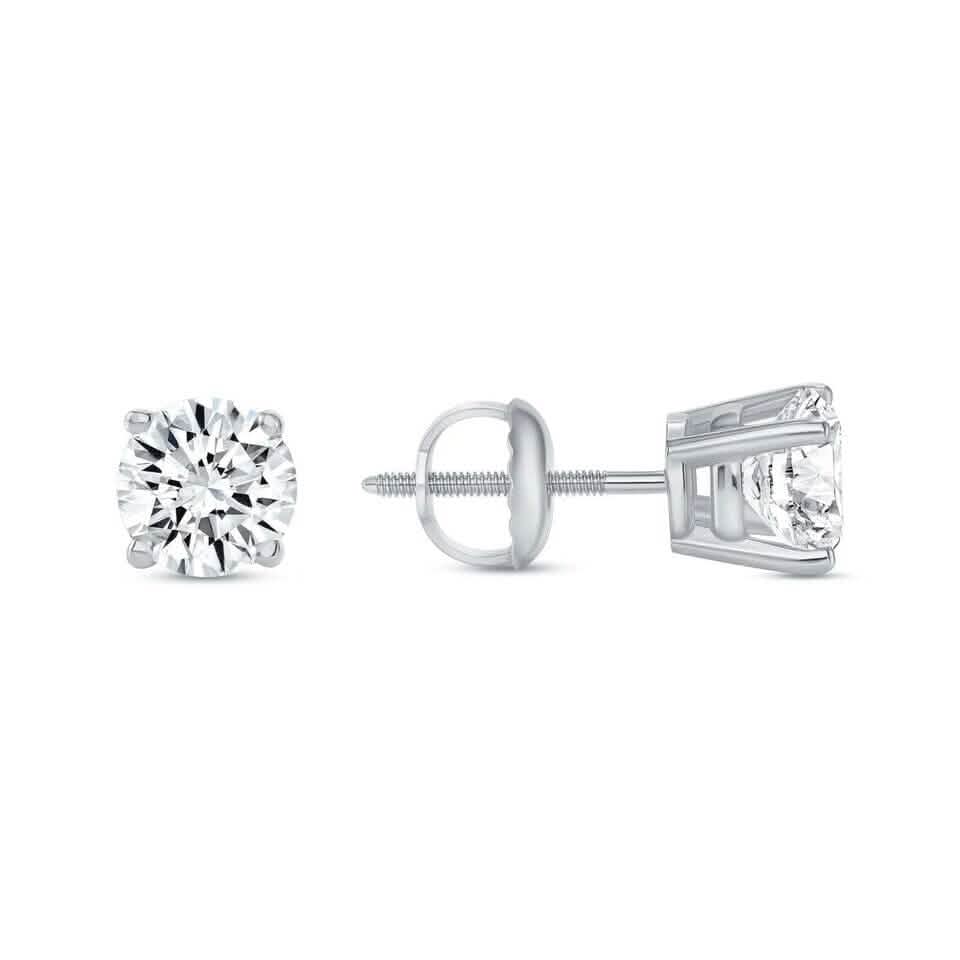 2 Ct Round Lab Created Grown Diamond Earrings 950 Platinum E/VVS Basket Screw - A-1 Thread Vault