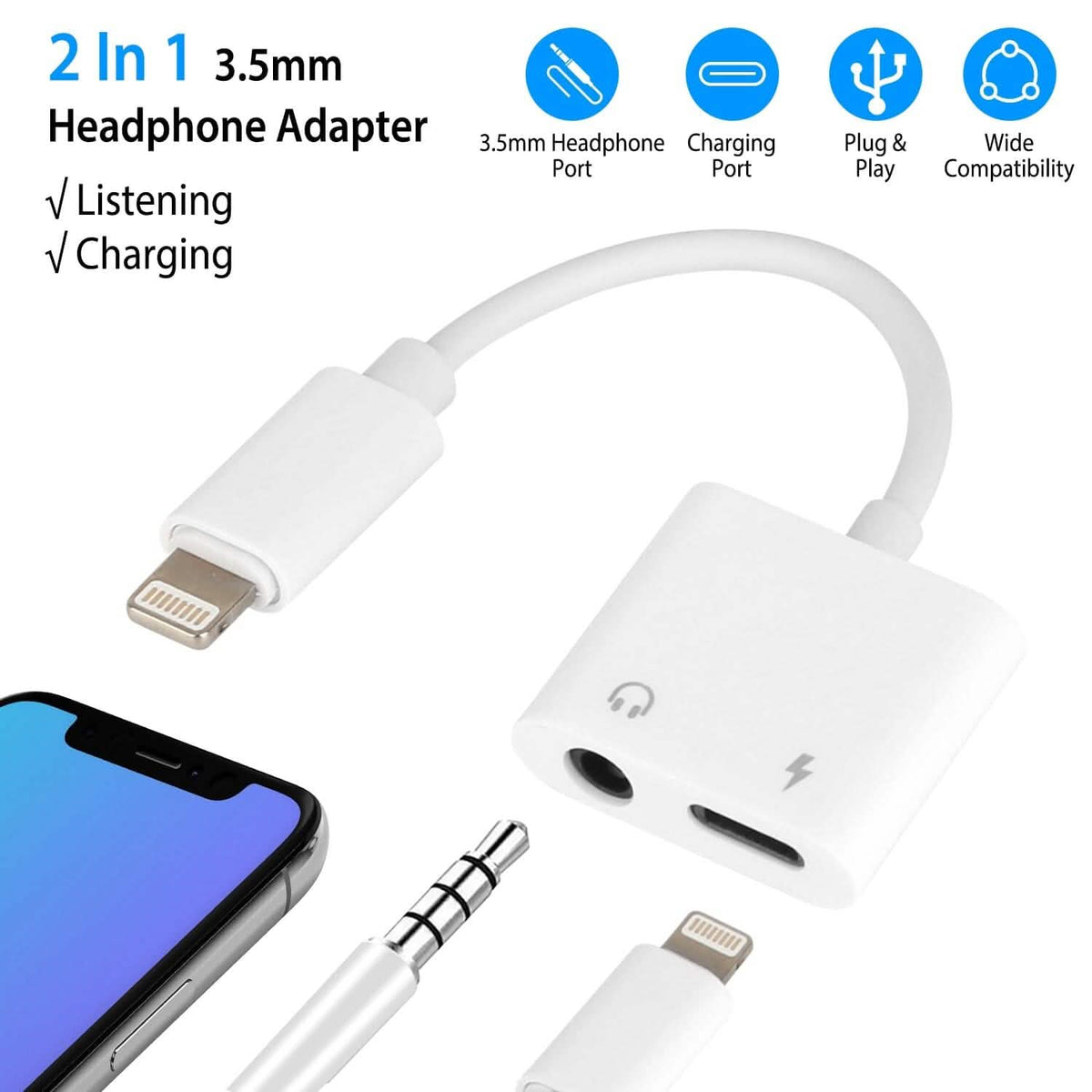 2-in-1 3.5mm Headphone Adapter Charger Audio Splitter Dongle - A-1 Thread Vault